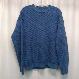 Vtg Blue Serge Mens Basketweave Knit Cotton Sweater Blue Made in USA Size S-M
